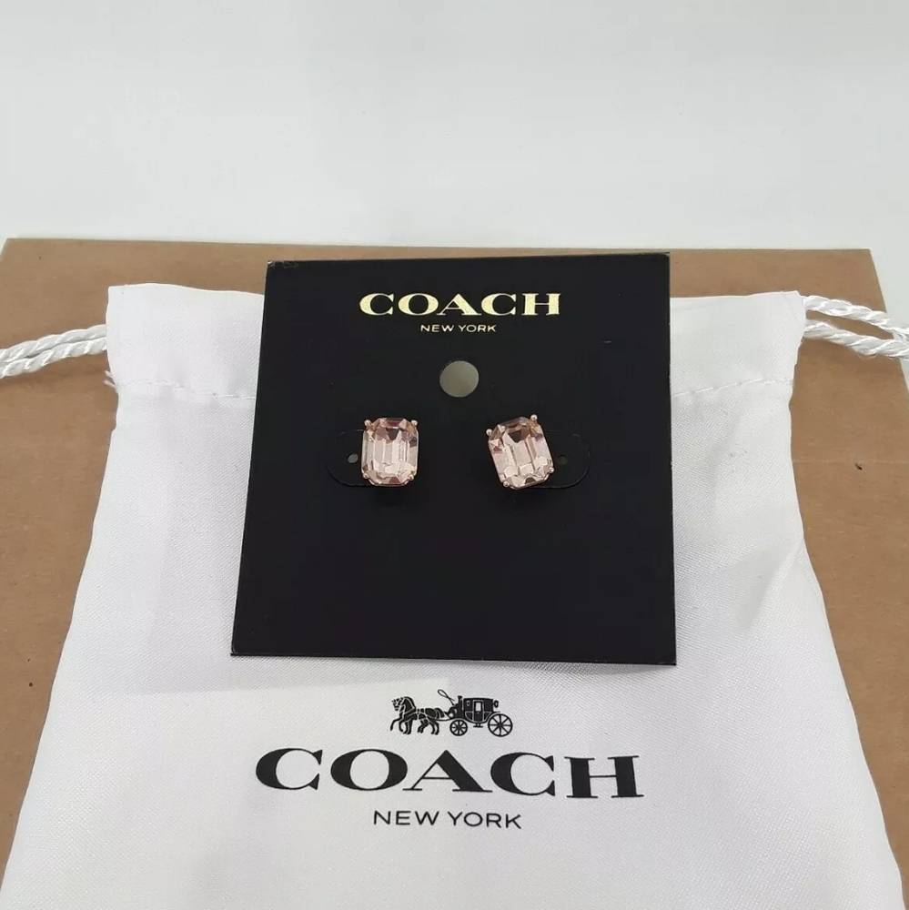 COACH Emerald Cut Crystal Stud Earrings NWT